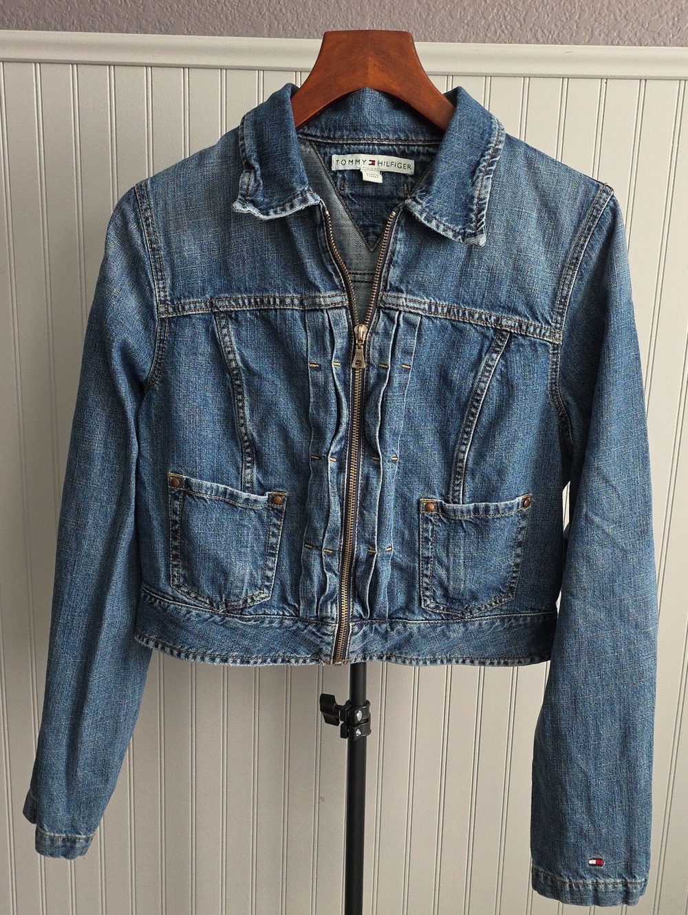 Tommy Hilfiger Women's Blue Denim Zip-Front Jacket